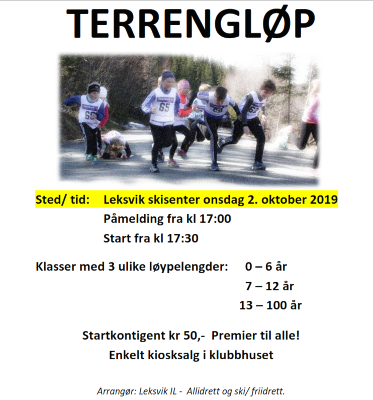 Terrengløp onsdag 2. oktober kl 17:00